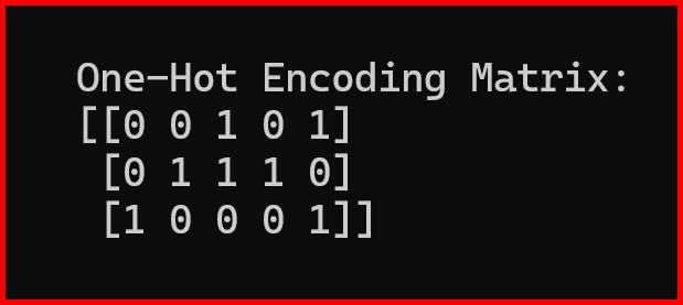 Picture showing the output of implementing one-hot encoding in nltk